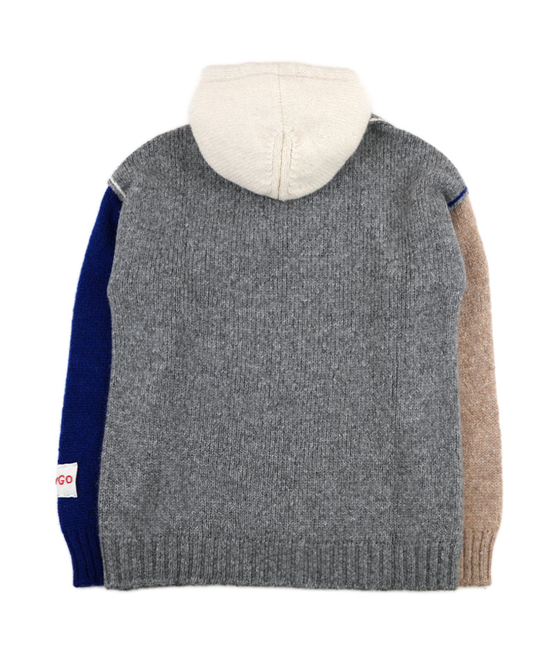 【LONGO】Mixed Color Knit Hoodie / Brown×Navy