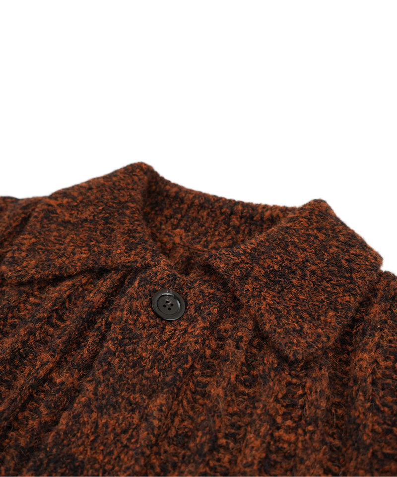 【LONGO】Button-Up Knit Collared Cardigan / Black×Rust