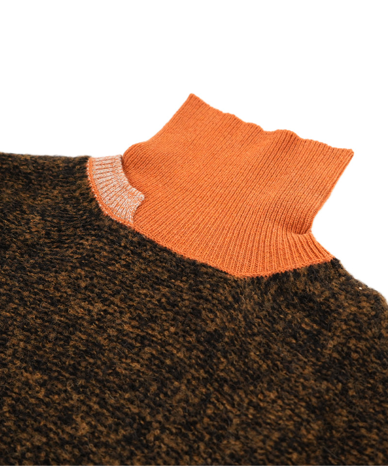 【LONGO】Two - Tone Turtleneck Knit / Brown×Orange