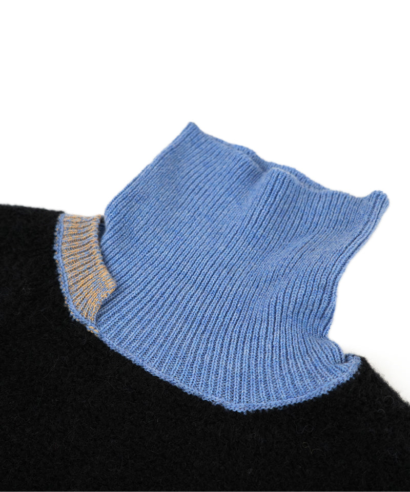 【LONGO】Two - Tone Turtleneck Knit / Black×Blue