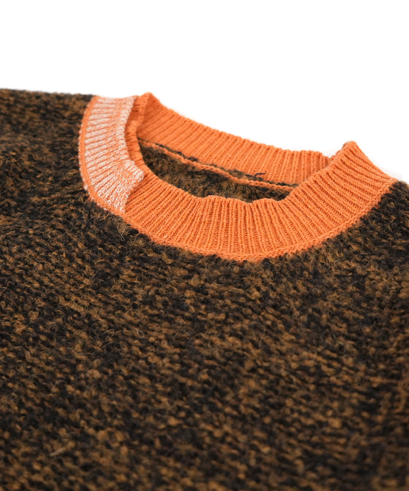 【LONGO】Two - Tone Crew neck Knit / Brown×Orange