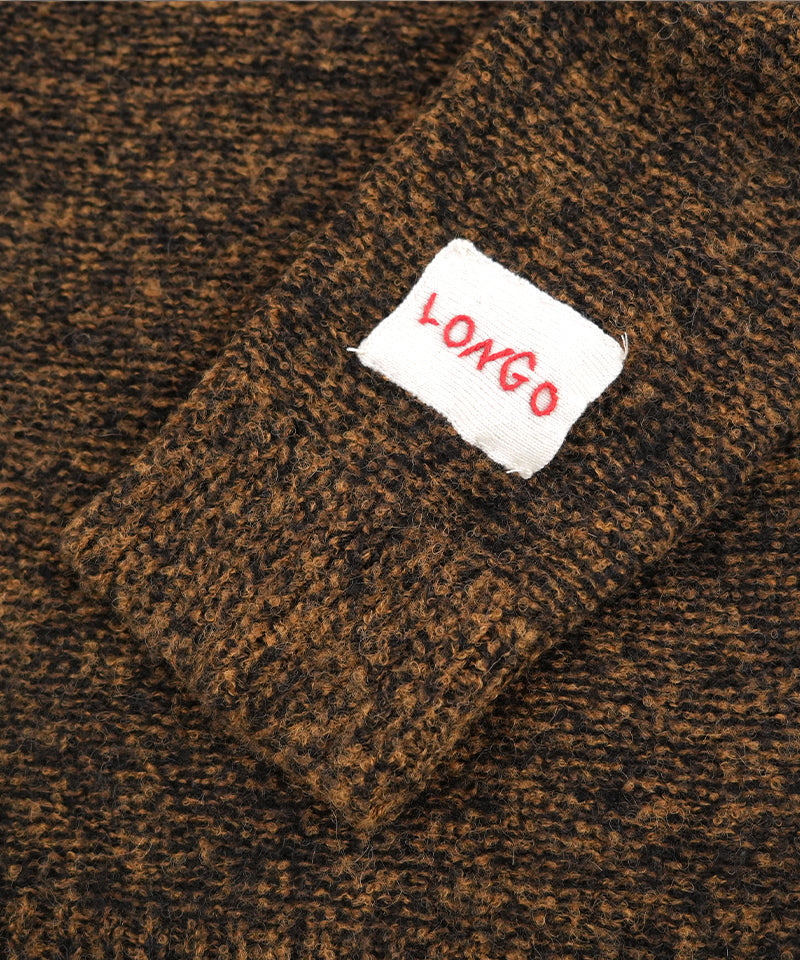 【LONGO】Two - Tone Crew neck Knit / Brown×Orange