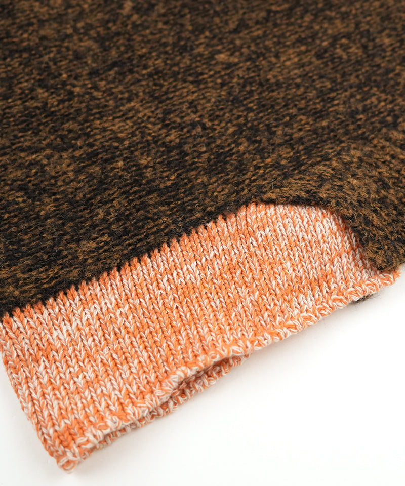 【LONGO】Two - Tone Crew neck Knit / Brown×Orange