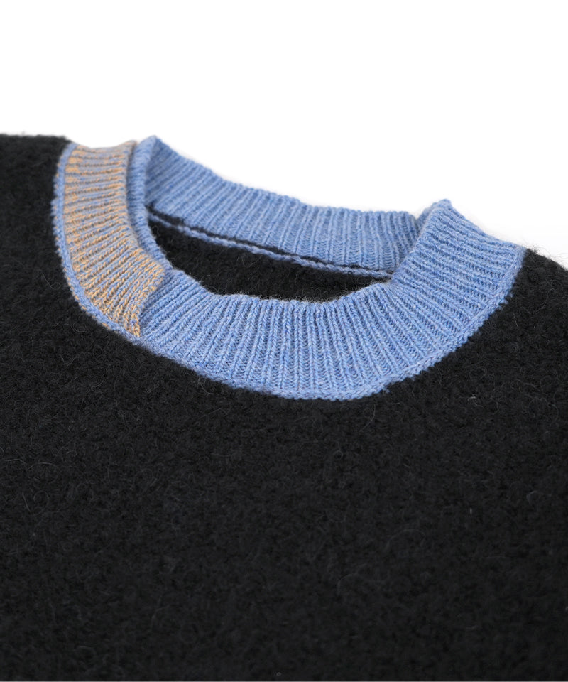 【LONGO】Two - Tone Crew neck Knit / Black×Blue