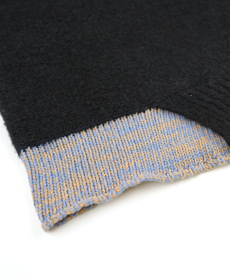 【LONGO】Two - Tone Crew neck Knit / Black×Blue