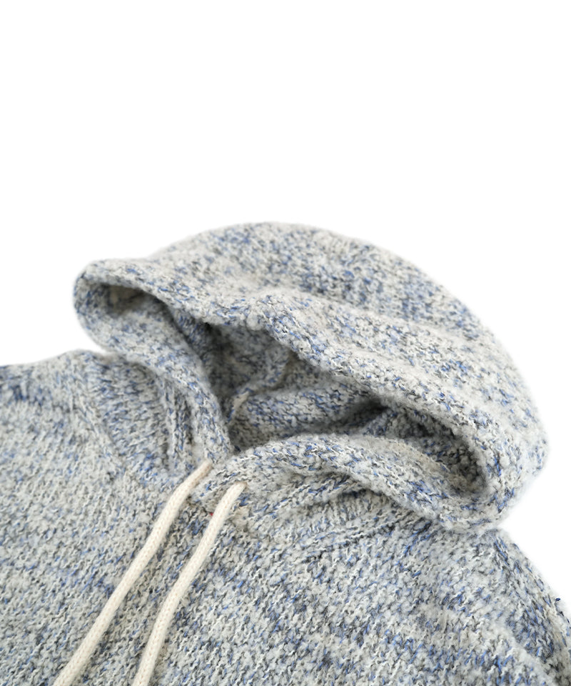 【LONGO】Cozy Knit Hoodie / Blue×Grey