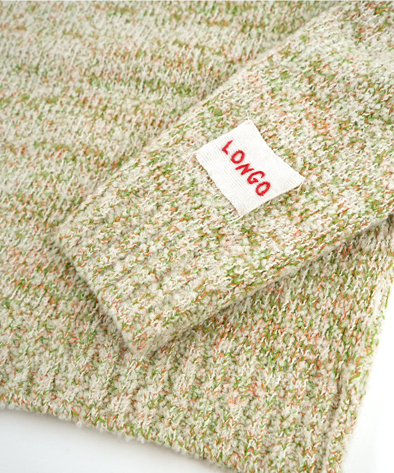 【LONGO】Cozy Knit Hoodie / Green×Orange