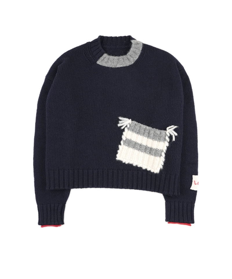 【LONGO】Crew neck Sweater with Pocket (Women’s) / Black