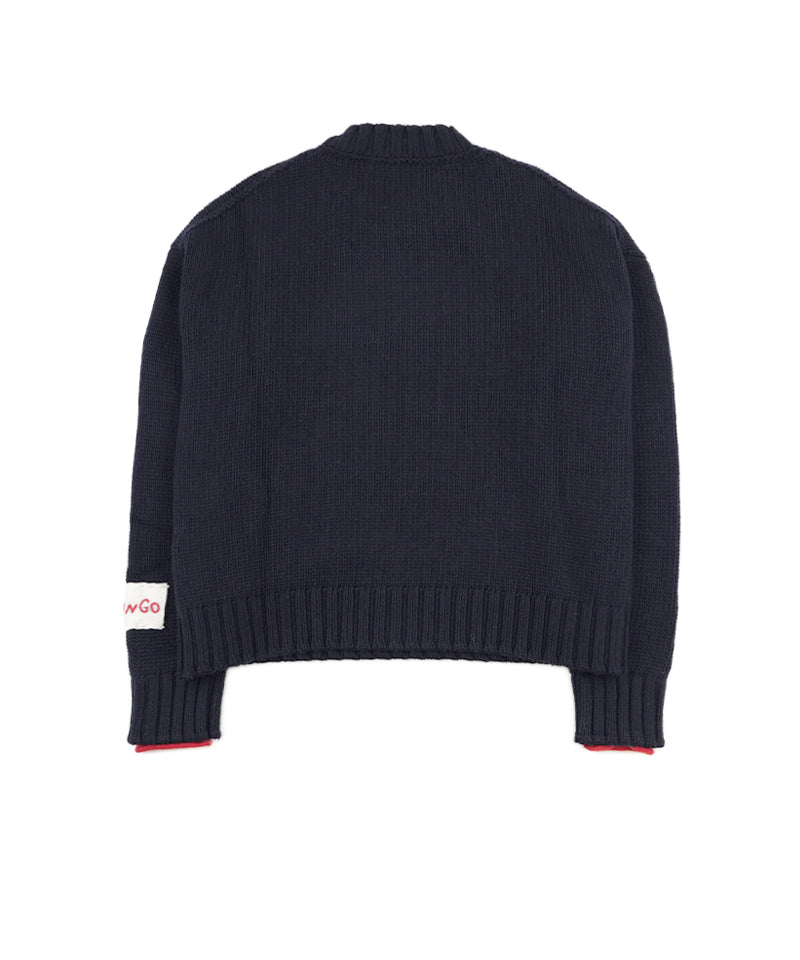 【LONGO】Crew neck Sweater with Pocket (Women’s) / Black