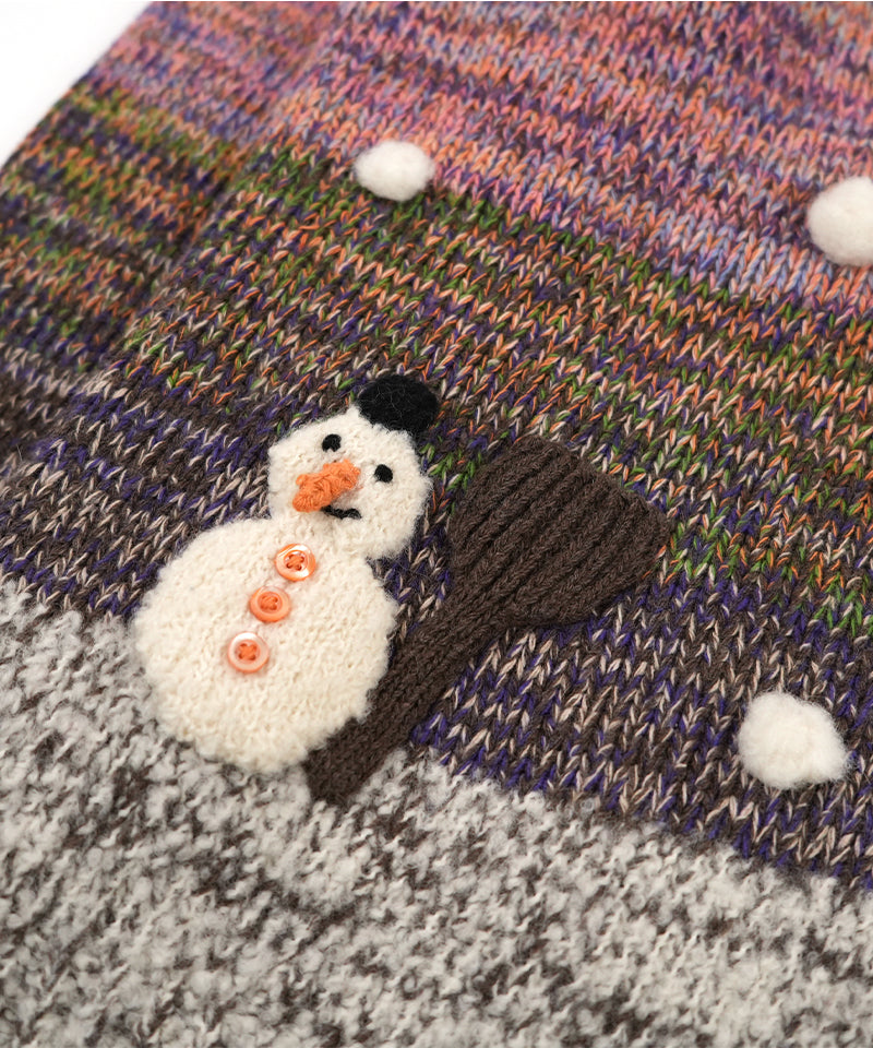 【LONGO】Snowman Knit V-Neck Cardigan