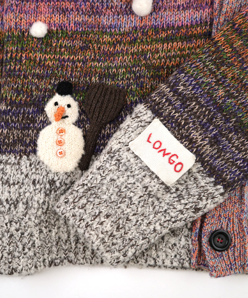 【LONGO】Snowman Knit V-Neck Cardigan