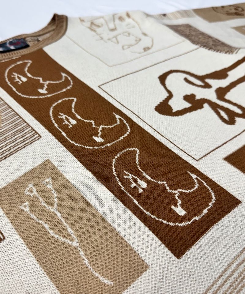 【LONGO】Man's Jacquard Knitted T-Shirt style Sweater