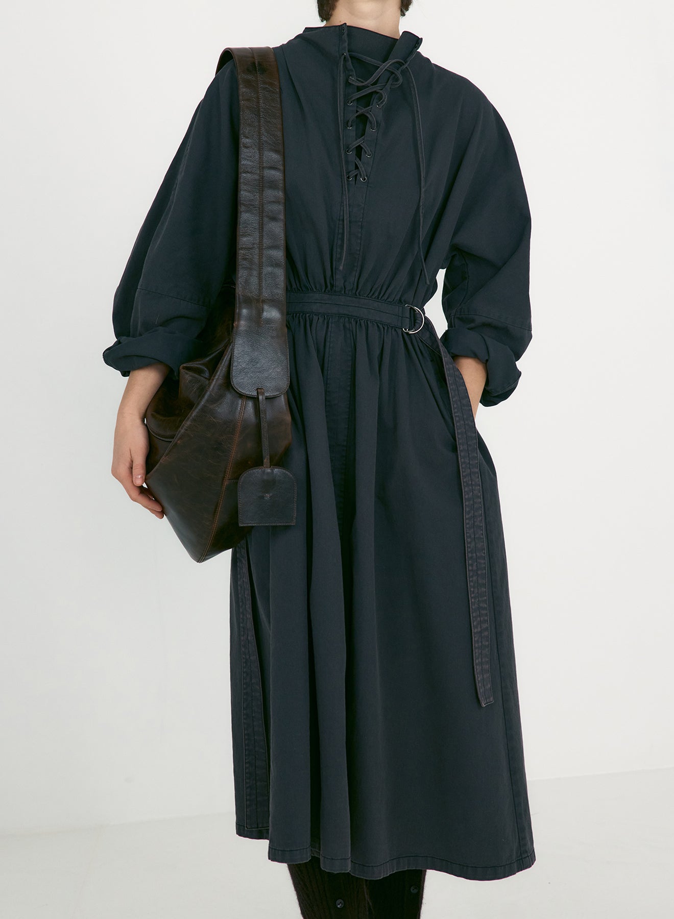 WASHED LACE-UP BELTED　DRESS