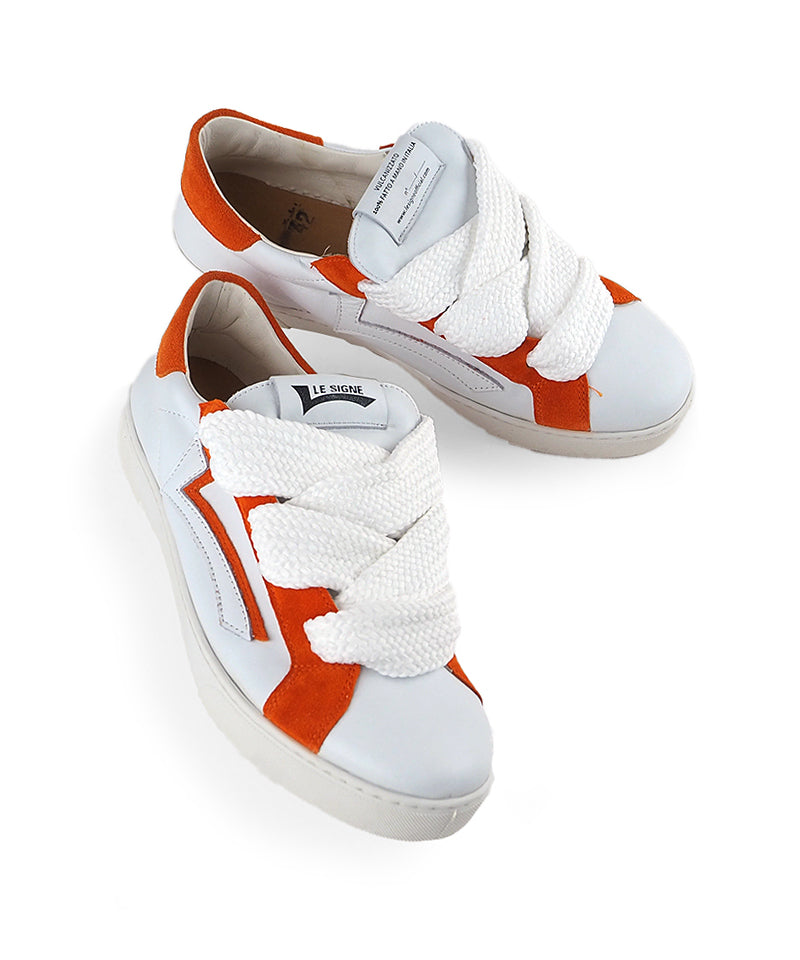 【LE SIGNE】Wide Shoelace Sneakers（White×Orange）