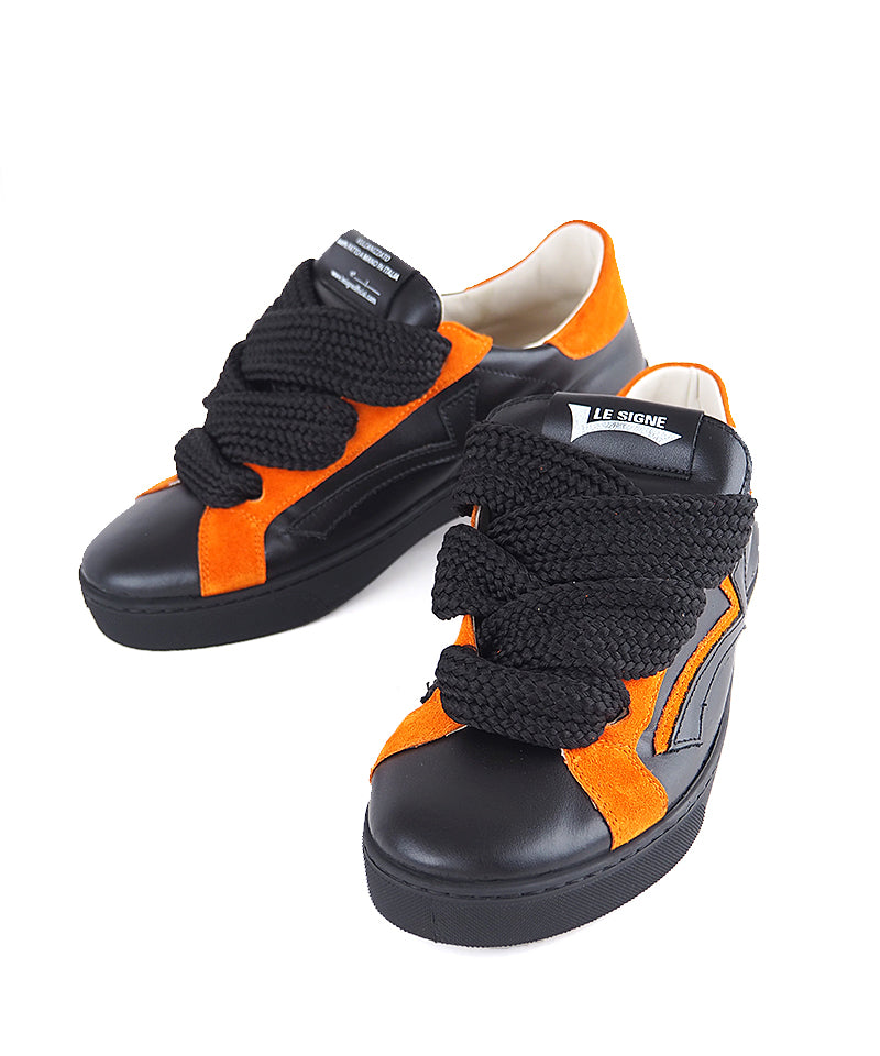 【LE SIGNE】Wide Shoelace Sneakers（Black×Orange）