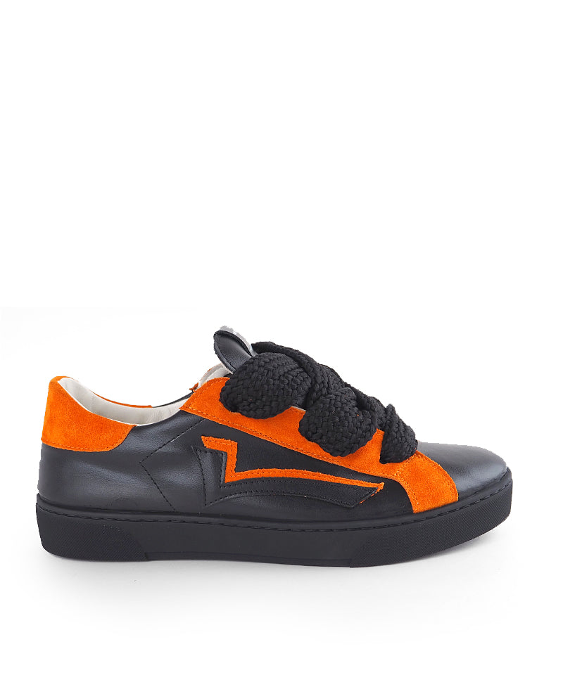 【LE SIGNE】Wide Shoelace Sneakers（Black×Orange）