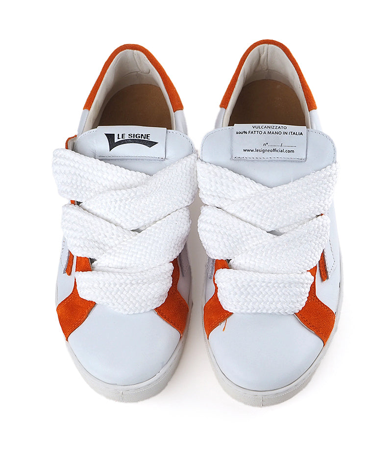 【LE SIGNE】Wide Shoelace Sneakers（White×Orange）