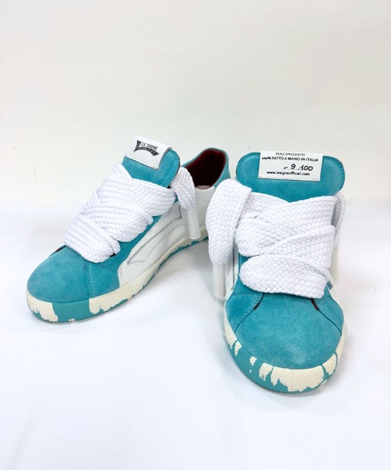 【LE SIGNE】CLASSIC Low-sole White&Turquoise sneaker