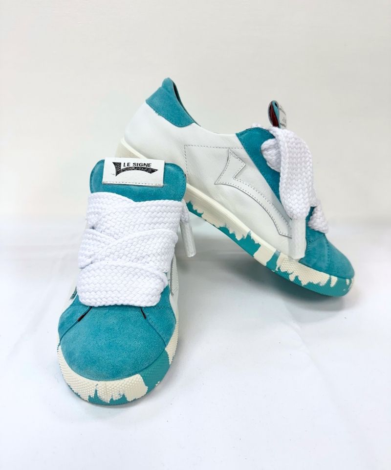 【LE SIGNE】CLASSIC Low-sole White&Turquoise sneaker