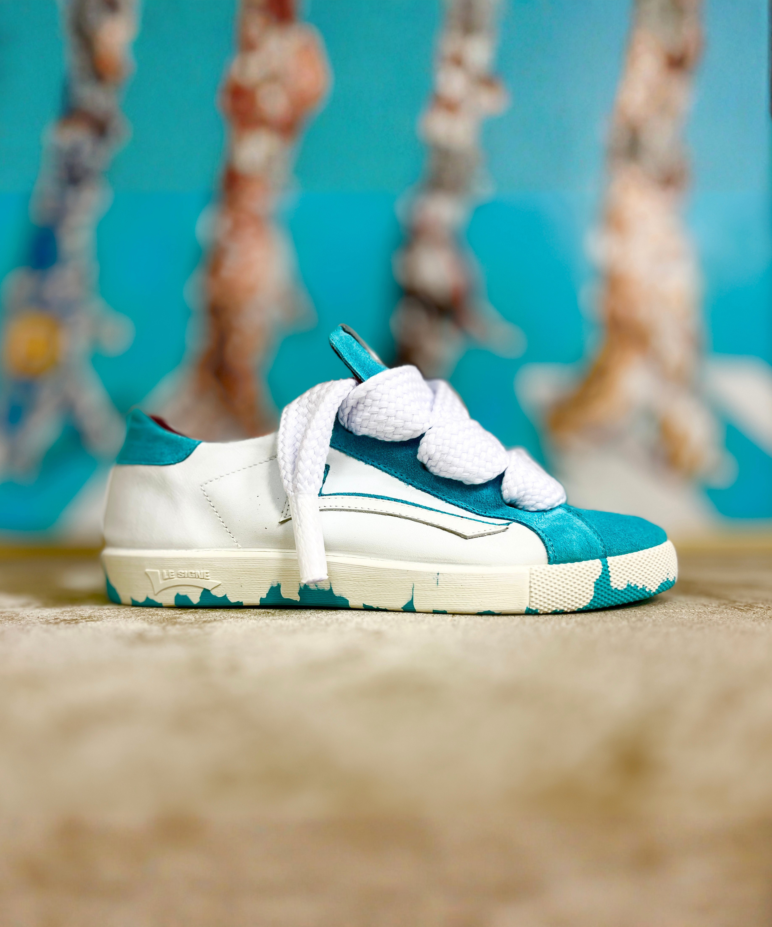 【LE SIGNE】CLASSIC Low-sole White&Turquoise sneaker